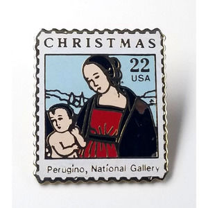 1986 Christmas Madonna Perugino USPS USA 22 C Stamp Pin Baby Jesus Religious Art